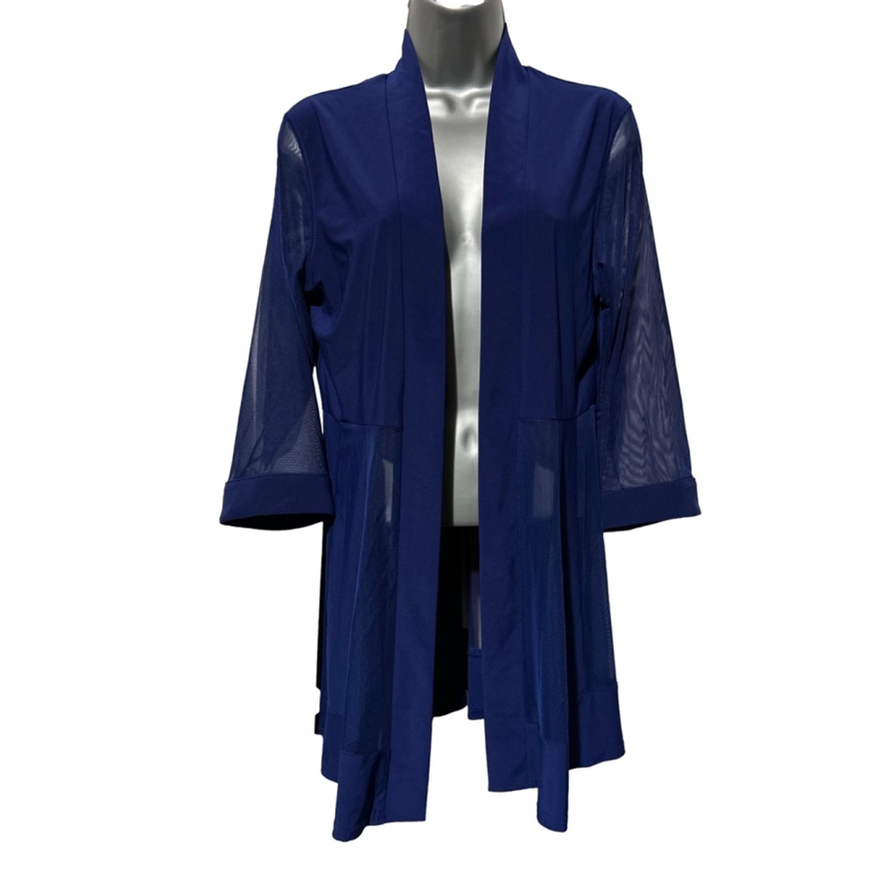 NWT Partially Sheer Dress Jacket Mid thigh length, 3/4 sleeve in Royal Blue PM - Picture 3 of 11